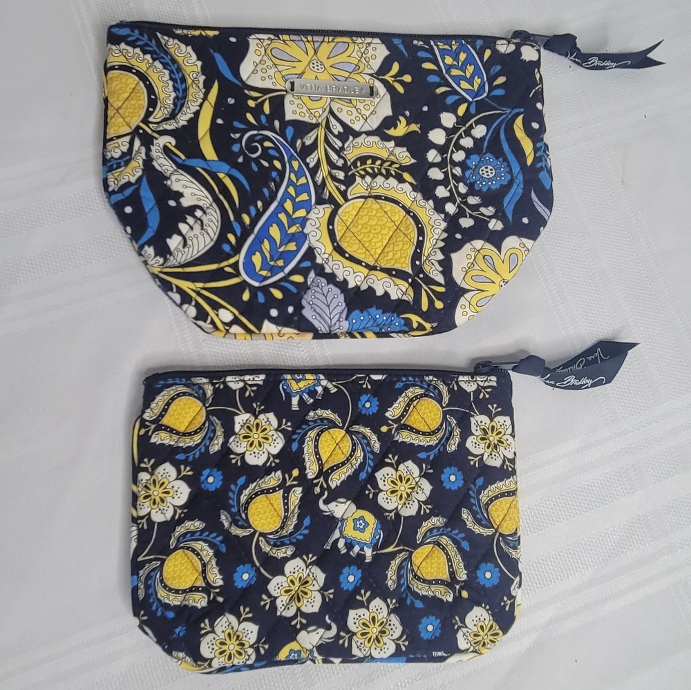 Bundle Vera Bradley Medium And Small Cosmetic Bag In Ellie Blue and Yellow